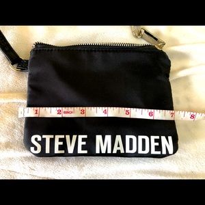Steve Madden Cosmetic Wristlet Black White logo